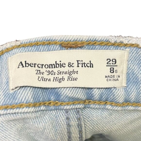 Abercrombie & Fitch 90s Straight Jeans Women’s 29 Short Light Wash Split Hem - Picture 10 of 13